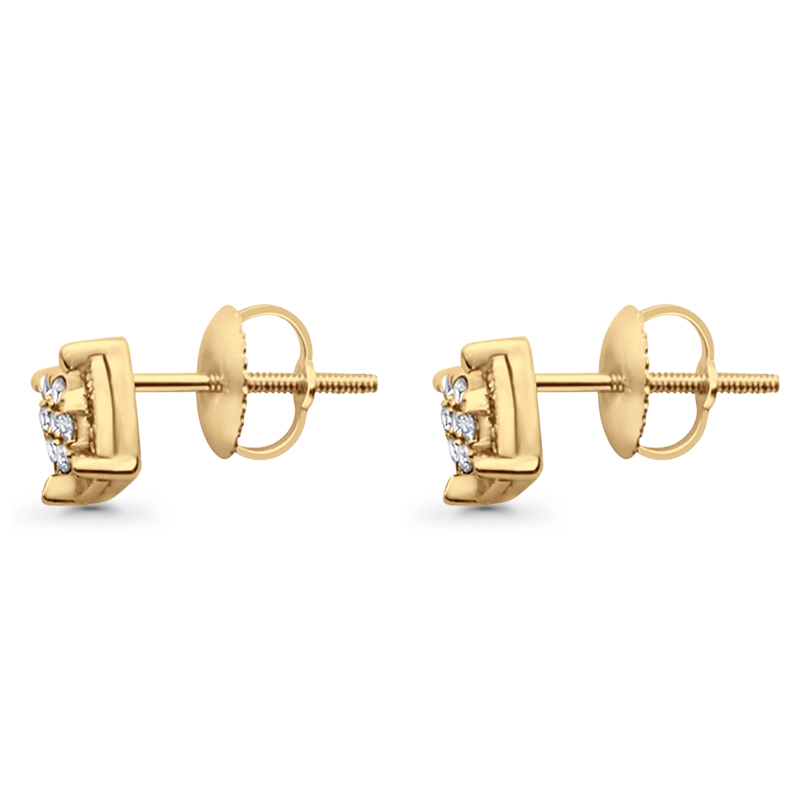 Solid 10K Yellow Gold 6.8mm Square Shaped Round Diamond Stud Earrings Wholesale