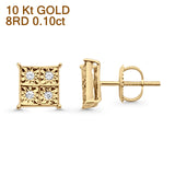 Solid 10K Yellow Gold 7.7mm Square Shaped Round Diamond Stud Earrings Wholesale