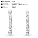 Solid 10K White Gold 12.7mm Round Diamond Hoop Huggie Earrings Wholesale