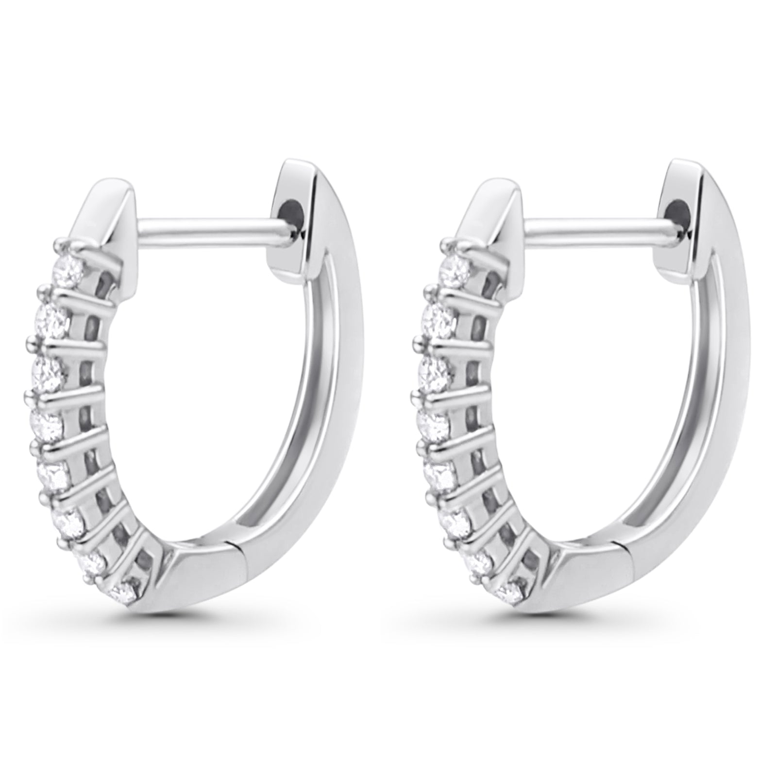 Solid 10K White Gold 12.7mm Round Diamond Hoop Huggie Earrings Wholesale