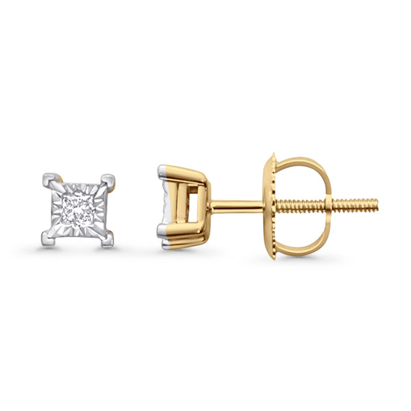 【定価15.4万円・極美品・US10】 WITH DIAMOND BRIDGES Diamond Stud Earrings 4.5mm Square 10K Yellow Gold Wholesale