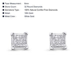 Solid 10K White Gold 6mm Square Shaped Cluster Round Pave Diamond Stud Earrings Wholesale