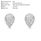 Solid 10K White Gold 9mm Teardrop Pear Shaped Round Diamond Stud Earrings Wholesale