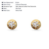 Solid 10K Yellow Gold 5.5mm Sunflower Round Diamond Stud Earring Wholesale