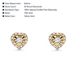 Diamond Heart Stud Earrings Halo Round 10K Yellow Gold 5mm Wholesale