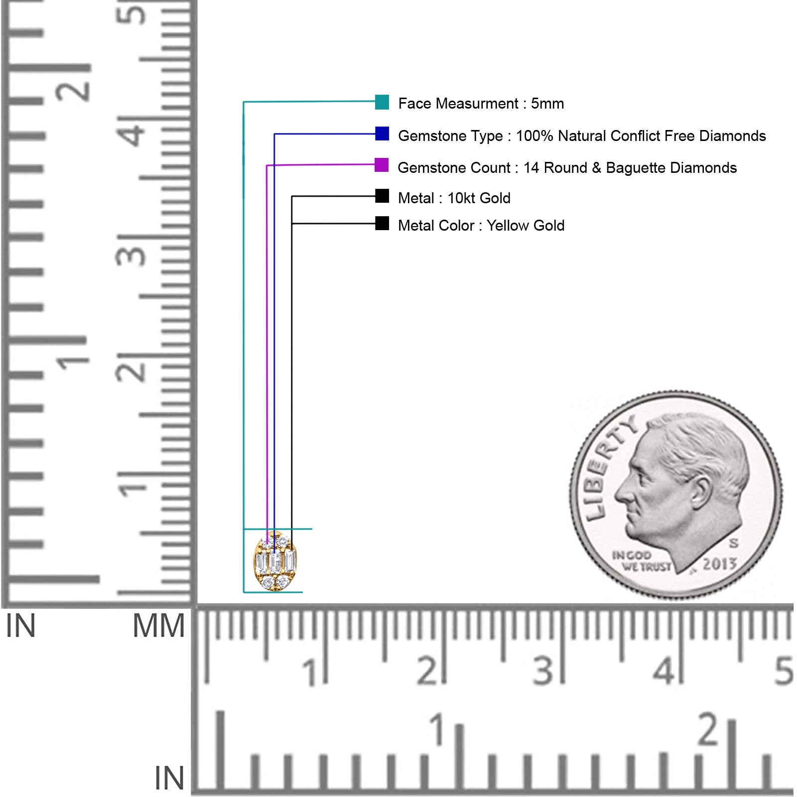 Diamond Oval Stud Earrings 0.12ct Cluster 10K Yellow Gold Wholesale
