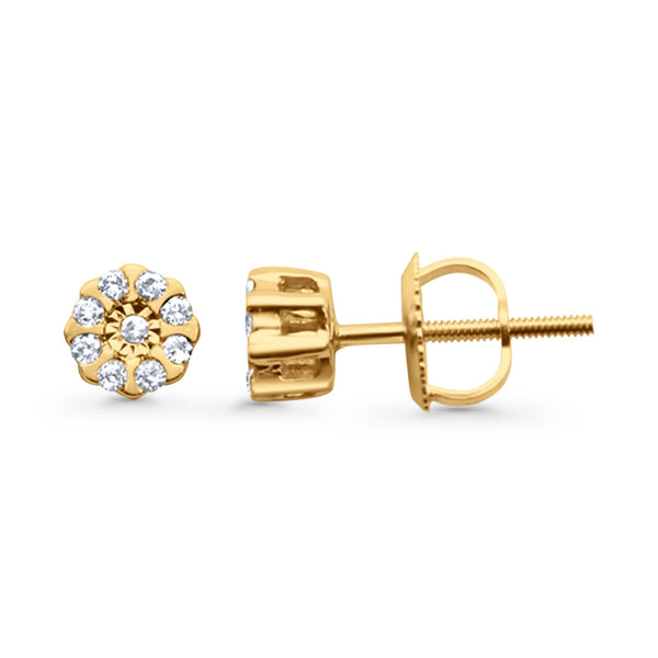 026ctw Diamond Cluster Stud Earrings 10k online Yellow Gold Screw Back Pierced