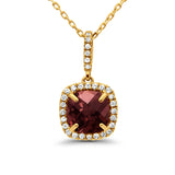 10K Yellow Gold 1.81ct Cushion Garnet & Diamond Pendant Necklace 18"