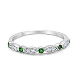 Half Eternity Wedding Band Round Simulated Green Emerald CZ 925 Sterling Silver