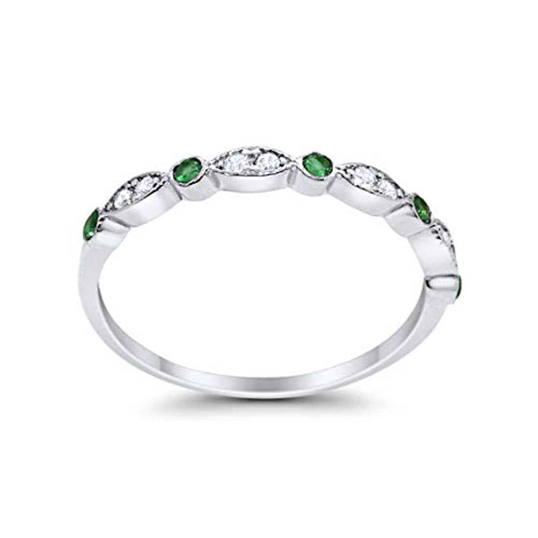 Half Eternity Wedding Band Round Simulated Green Emerald CZ 925 Sterling Silver