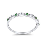 Half Eternity Wedding Band Round Simulated Green Emerald CZ 925 Sterling Silver