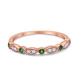 Half Eternity Wedding Band Round Rose Tone, Simulated Green Emerald CZ 925 Sterling Silver