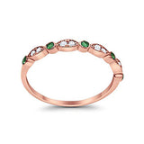 Half Eternity Wedding Band Round Rose Tone, Simulated Green Emerald CZ 925 Sterling Silver