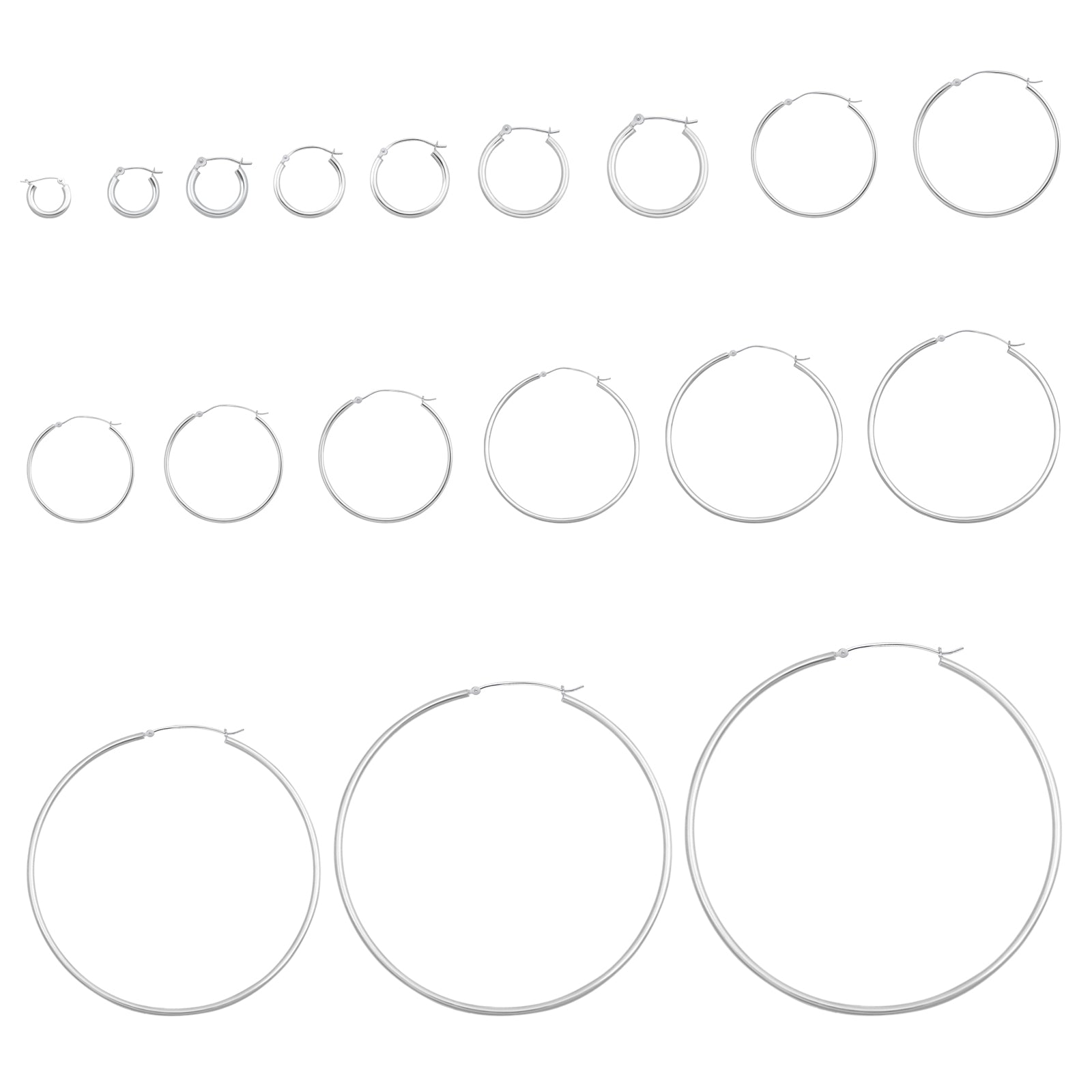 1.5mm Thickness Snap Post Hoop Earring Hoop Earrings Round 925 Sterling Silver (10mm-80mm)