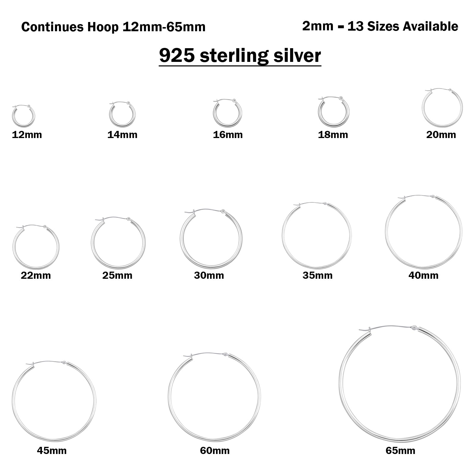 2mm Thickness Snap Post Hoop Earring Hoop Earrings Round 925 Sterling Silver (12mm-65mm)