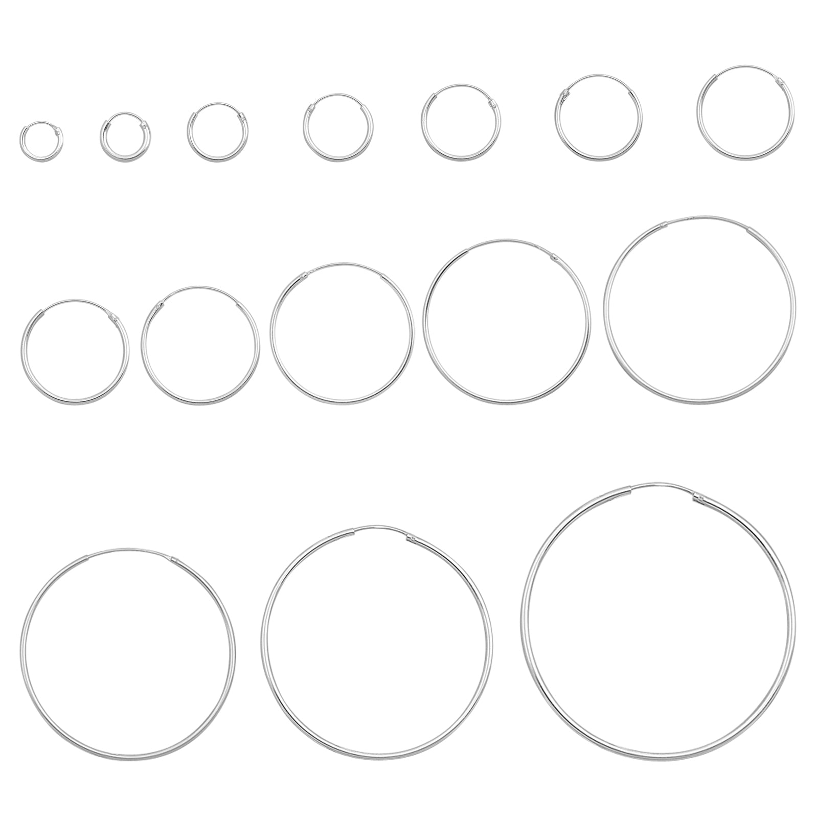 1.2 mm Thickness Continuous Hoop Earrings Round 925 Sterling Silver (8mm-55mm)