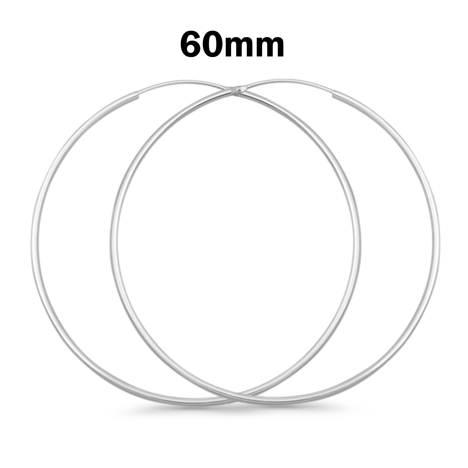 1.5mm Thickness Continuous Hoop Earrings Round 925 Sterling Silver (8mm-90mm)
