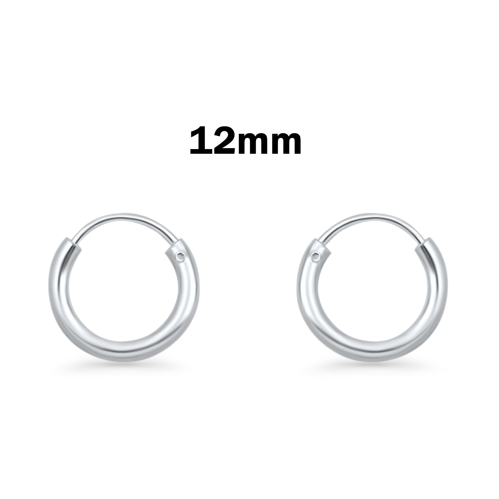 1.5mm Thickness Continuous Hoop Earrings Round 925 Sterling Silver (8mm-90mm)