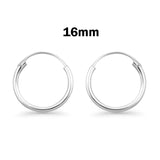 1.5mm Thickness Continuous Hoop Earrings Round 925 Sterling Silver (8mm-90mm)