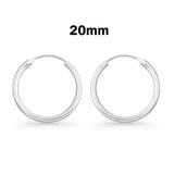 1.5mm Thickness Continuous Hoop Earrings Round 925 Sterling Silver (8mm-90mm)