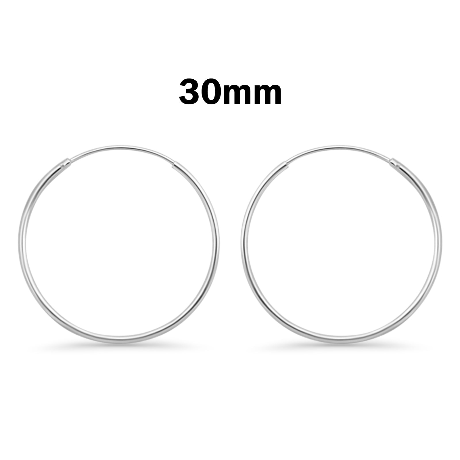 1.5mm Thickness Continuous Hoop Earrings Round 925 Sterling Silver (8mm-90mm)