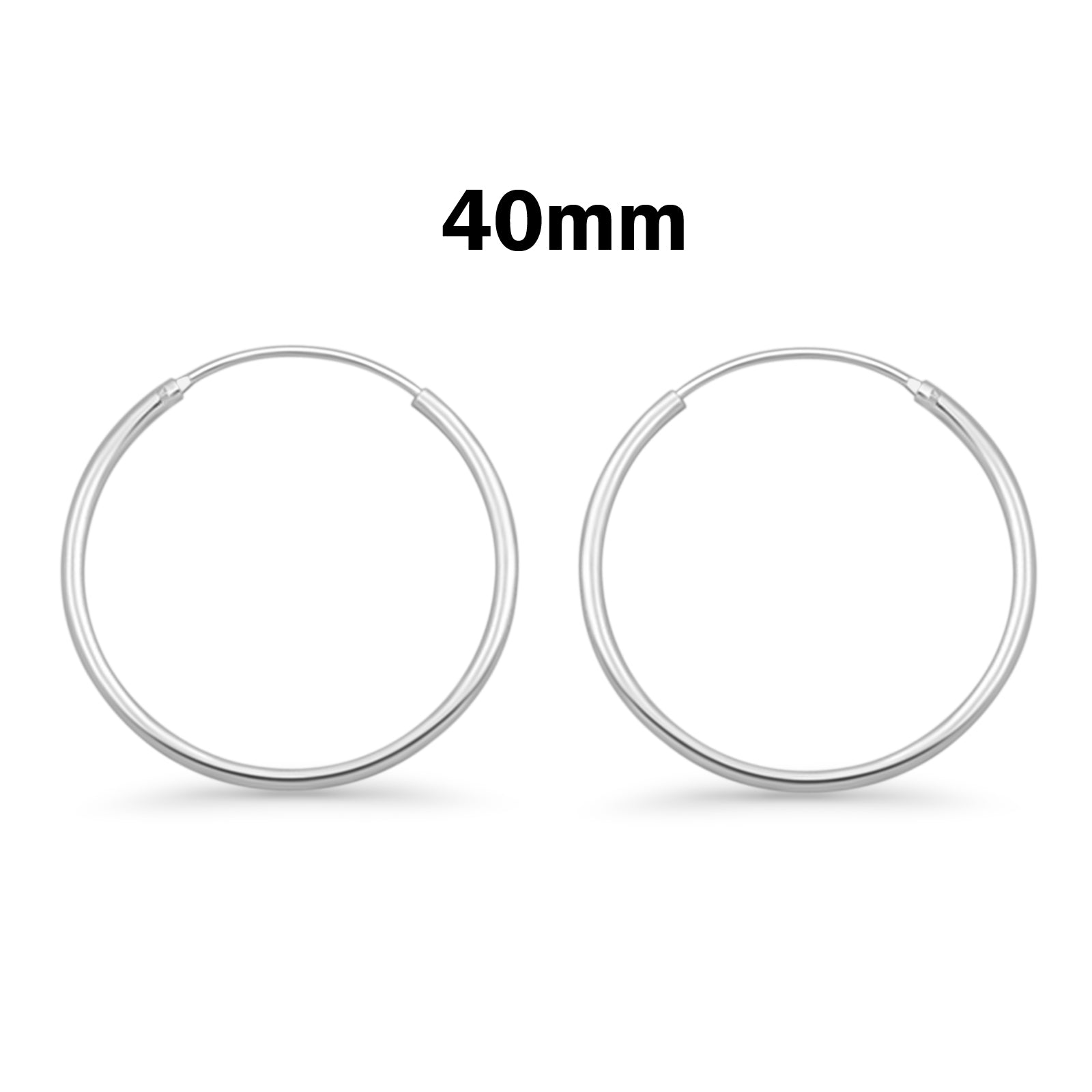 1.5mm Thickness Continuous Hoop Earrings Round 925 Sterling Silver (8mm-90mm)