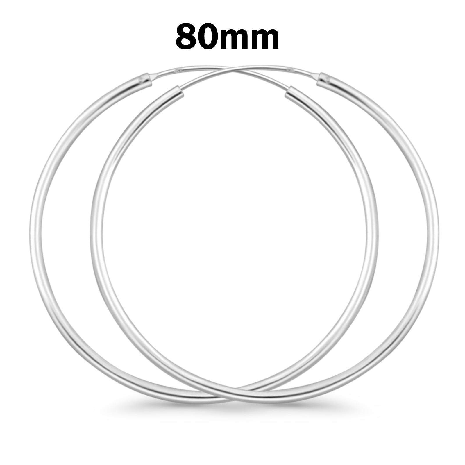 2mm Thickness Continuous Hoop Earrings Round 925 Sterling Silver (10mm-80mm)