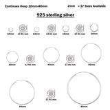 2mm Thickness Continuous Hoop Earrings Round 925 Sterling Silver (10mm-80mm)