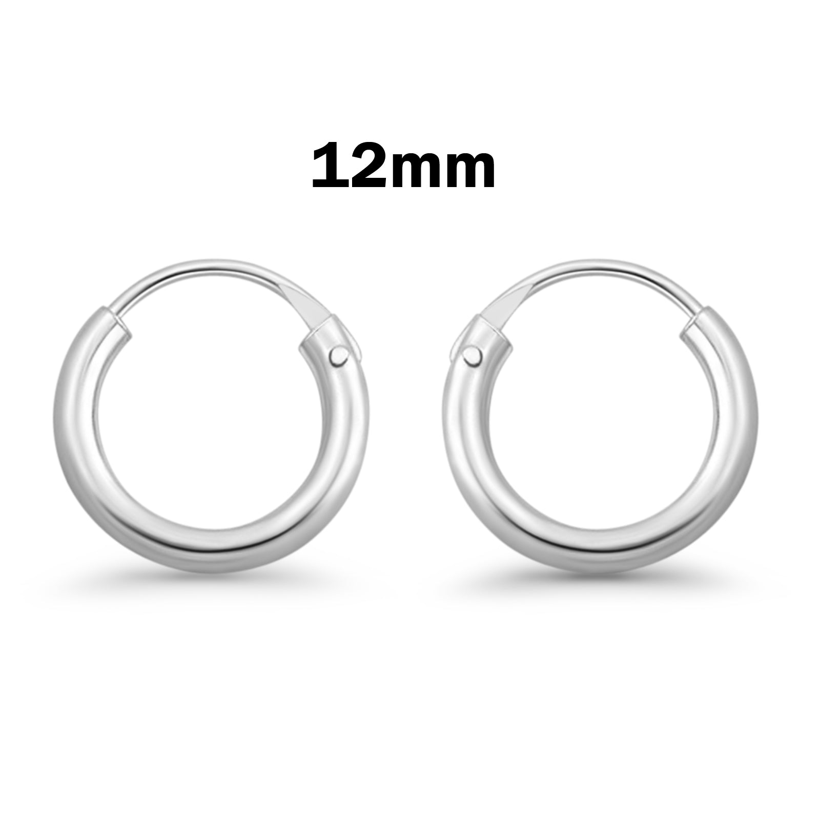 2mm Thickness Continuous Hoop Earrings Round 925 Sterling Silver (10mm-80mm)