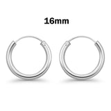 2mm Thickness Continuous Hoop Earrings Round 925 Sterling Silver (10mm-80mm)