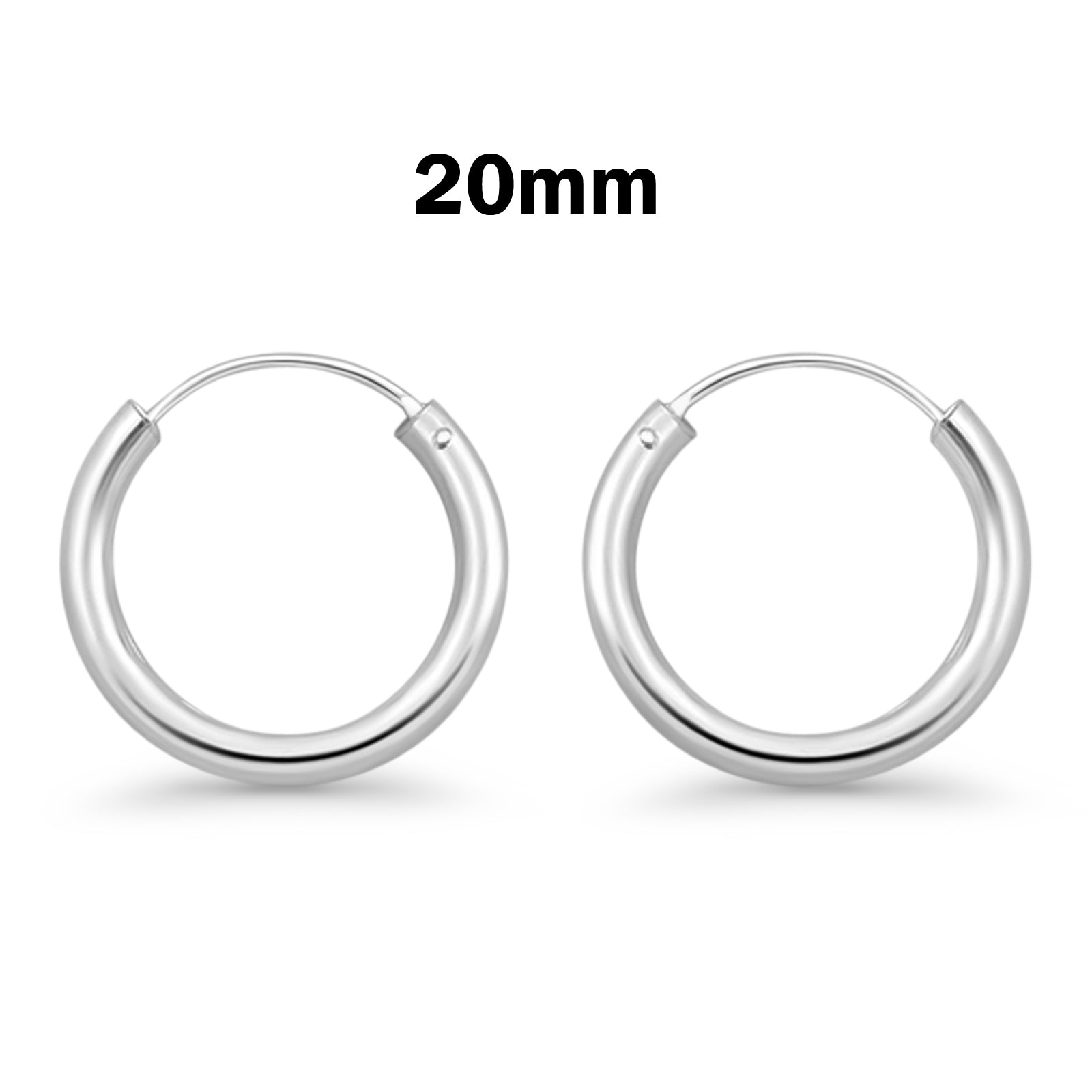 2mm Thickness Continuous Hoop Earrings Round 925 Sterling Silver (10mm-80mm)