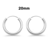 2mm Thickness Continuous Hoop Earrings Round 925 Sterling Silver (10mm-80mm)