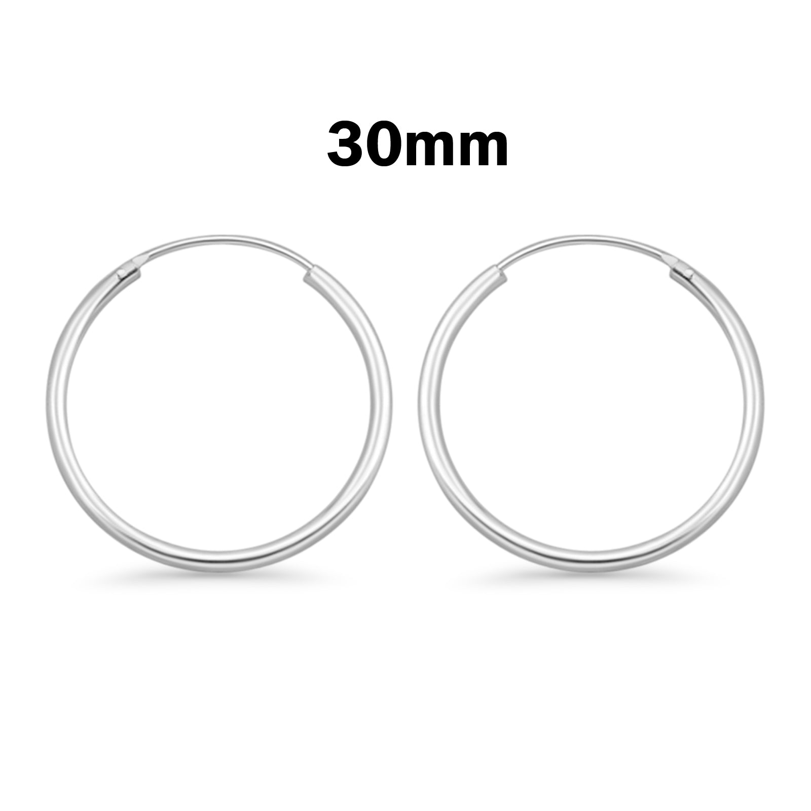2mm Thickness Continuous Hoop Earrings Round 925 Sterling Silver (10mm-80mm)