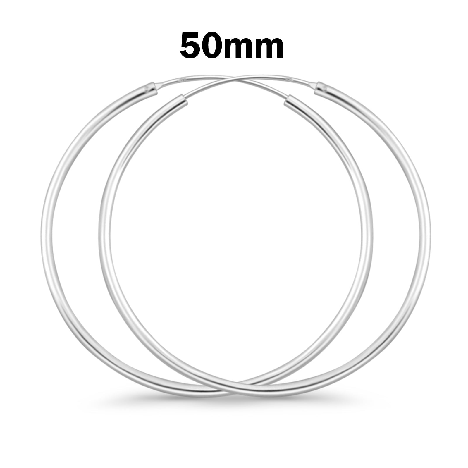 2mm Thickness Continuous Hoop Earrings Round 925 Sterling Silver (10mm-80mm)