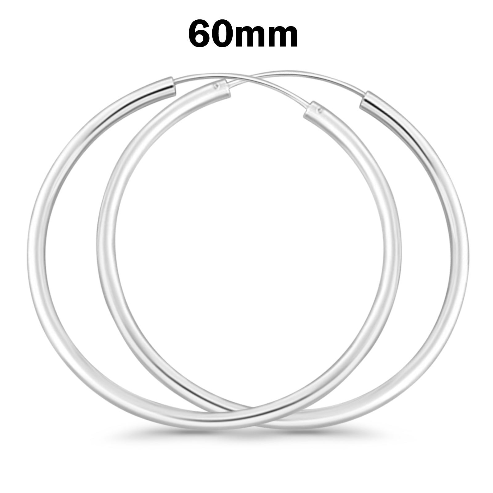 2.5mm Thickness Continuous Hoop Earrings Round 925 Sterling Silver (12mm-80mm)