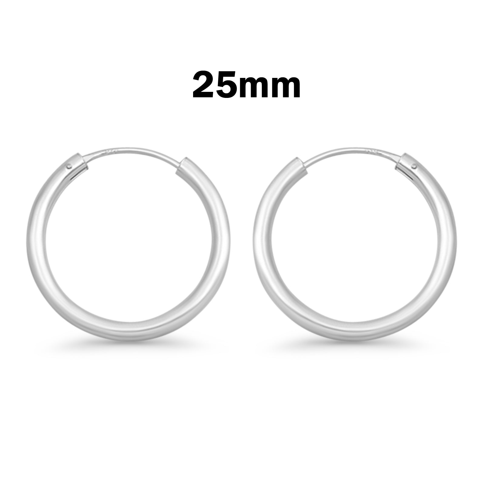 2.5mm Thickness Continuous Hoop Earrings Round 925 Sterling Silver (12mm-80mm)