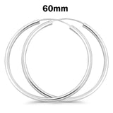 3mm Thickness Continuous Hoop Earrings Round 925 Sterling Silver (14mm-80mm)