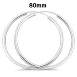 3mm Thickness Continuous Hoop Earrings Round 925 Sterling Silver (14mm-80mm)