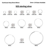 3mm Thickness Continuous Hoop Earrings Round 925 Sterling Silver (14mm-80mm)
