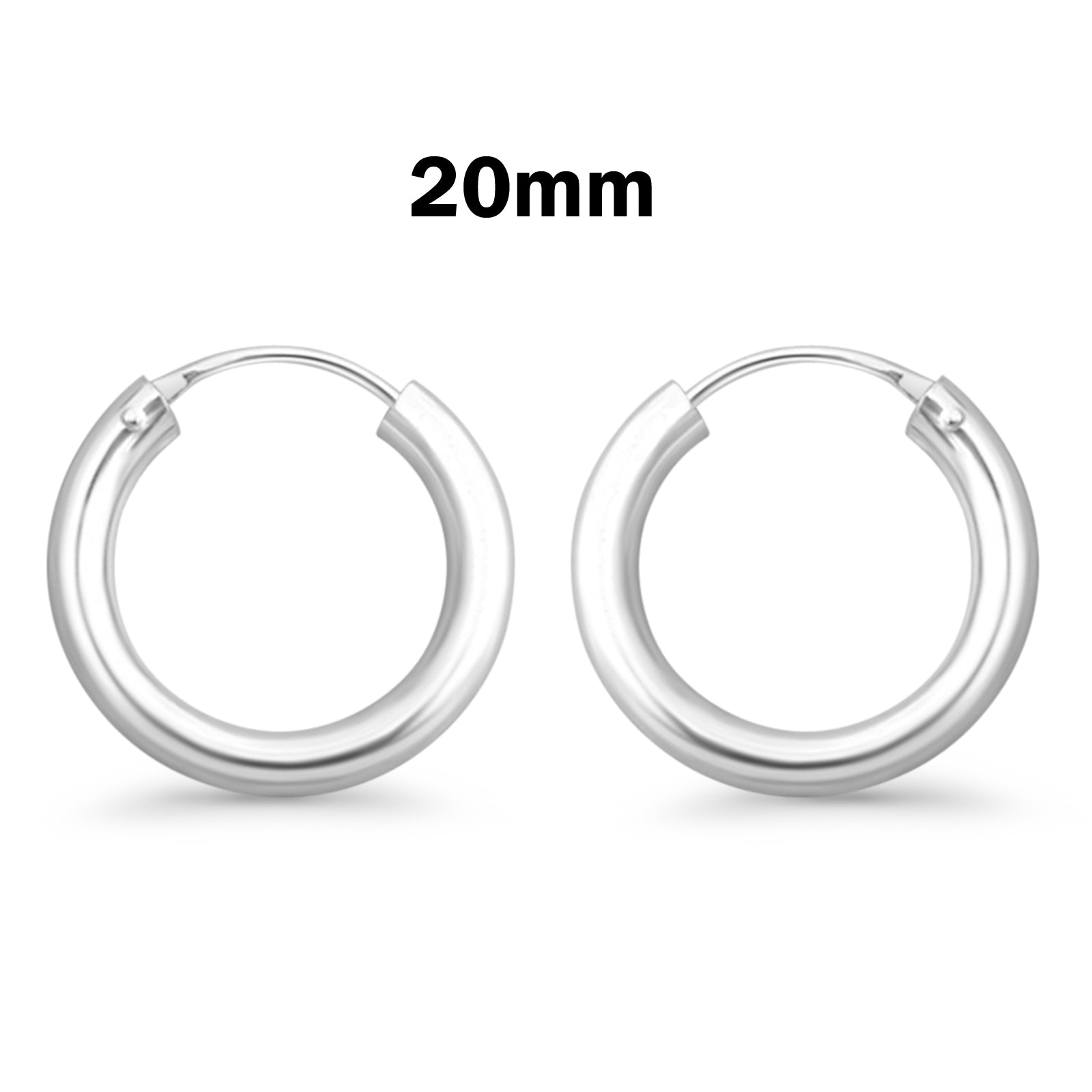 3mm Thickness Continuous Hoop Earrings Round 925 Sterling Silver (14mm-80mm)