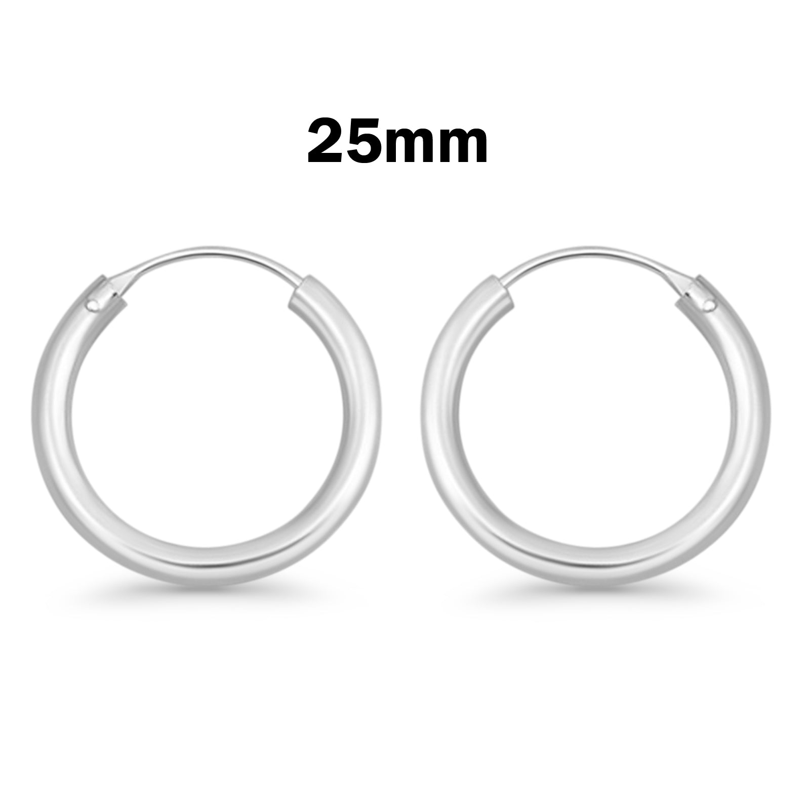 3mm Thickness Continuous Hoop Earrings Round 925 Sterling Silver (14mm-80mm)