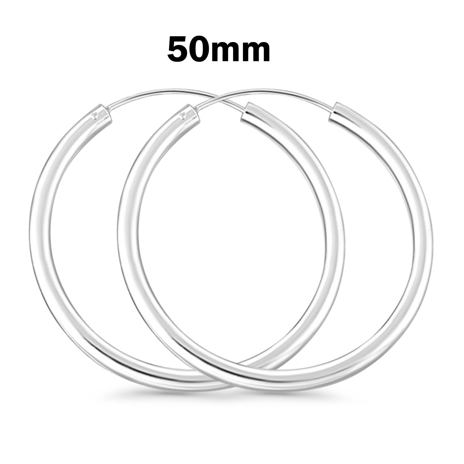 3mm Thickness Continuous Hoop Earrings Round 925 Sterling Silver (14mm-80mm)