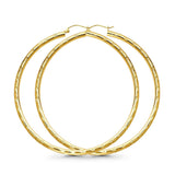 Real Diamond Cut 14K Yellow Gold 3mm Snap Closure Hoop Earrings Hinged 5grams 65mm