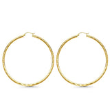 Real Diamond Cut 14K Yellow Gold 3mm Snap Closure Hoop Earrings Hinged 5grams 65mm