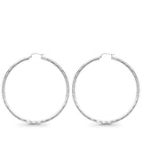 White Gold 14K Real Diamond Cut 3mm Snap Closure Hoop Earrings Hinged 4.2grams 55mm