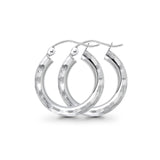 White Gold 14K Real Diamond Cut 3mm Snap Closure Hoop Earrings Hinged 1.4grams 20mm