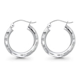 White Gold 14K Real Diamond Cut 3mm Snap Closure Hoop Earrings Hinged 1.4grams 20mm