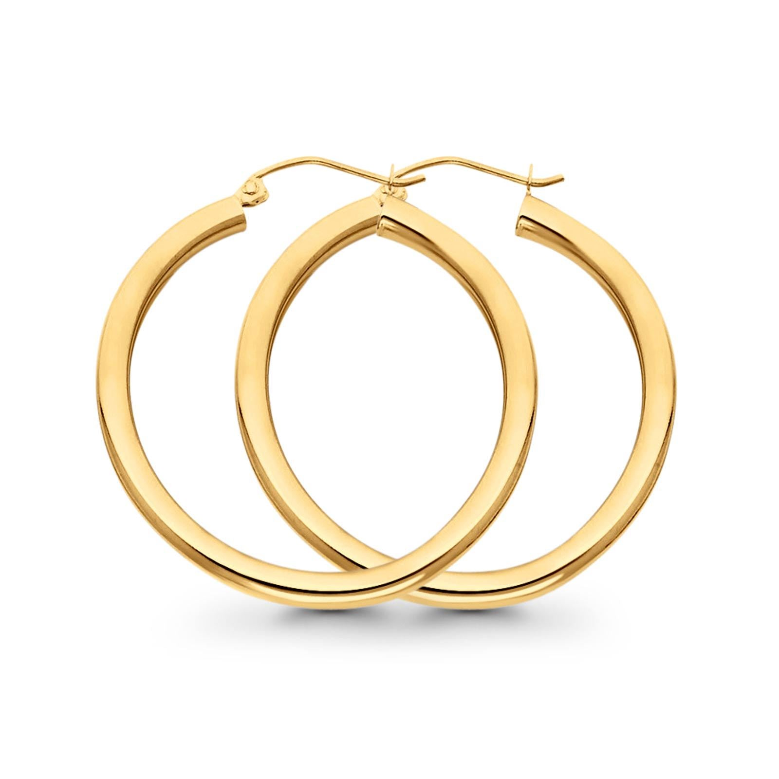 14K Attractive Yellow Gold Real 3mm Plain Snap Closure Hoop Earrings Hinged 2grams 28mm