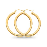 14K Attractive Yellow Gold Real 3mm Plain Snap Closure Hoop Earrings Hinged 2grams 28mm