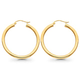 14K Attractive Yellow Gold Real 3mm Plain Snap Closure Hoop Earrings Hinged 2grams 28mm